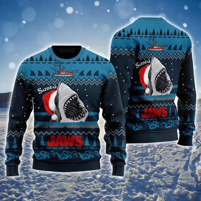 Shark Ugly Sweater, Jaws Shark Santa Ugly Christmas Ugly Sweater For Men & Women, Perfect Gift For Shark Lover SO1167