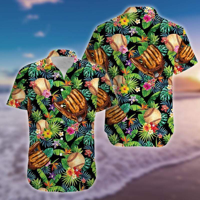 Baseball Simple Hibiscus Hawaiian Aloha Shirts Fantastic, Hawaiian shirt for men HO2953