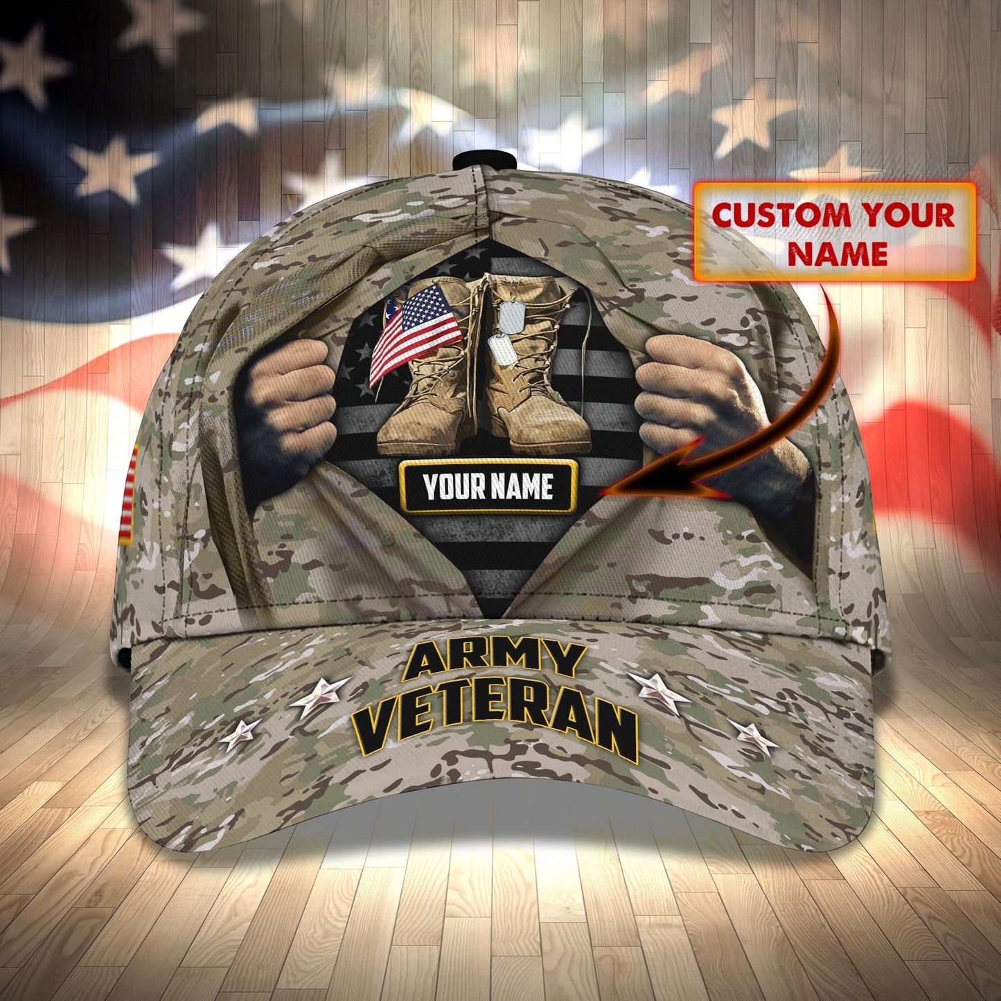 3D Classic Cap Army Veteran Personalized Name Cap 41 Tendpins CA1347