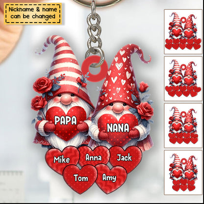 Valentine Red Couple Dwarf Nana Papa Mom Dad Sweet Heart Kids Personalized Keychain KO0032