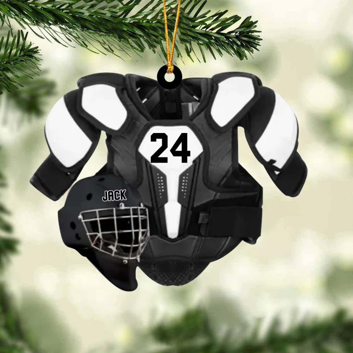 Personalized Ice Hockey Helmet and Shoulder Pads Christmas Ornament OO1808