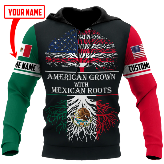 Personalized American Grown With Mexican Roots Hoodie, American Mexico Hoodie 3D Full Print SO0419