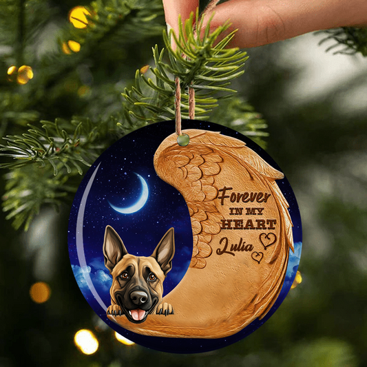 Personalized Belgian Malinois Christmas Forever In My Heart Wing Memorial, Gift for Dog Lovers Flat Acrylic Ornament SO1125