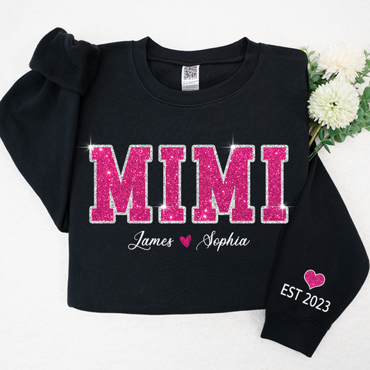 Personalized Mimi Pink Glitter Sweatshirt, Custom Grandma Est With Kids Sweatshirt, Mother's Day Gift SO1110