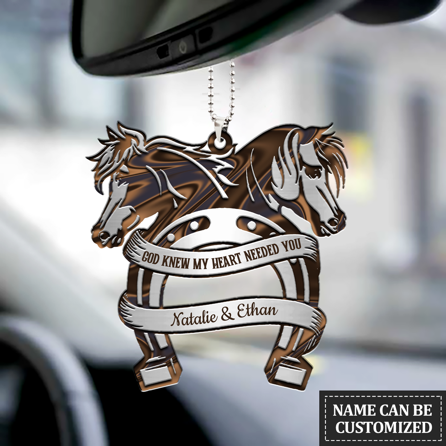 Personalized Couple Ornament For Car, Horse Monogram God Knew Couple Car Hanging Ornaments OO0117