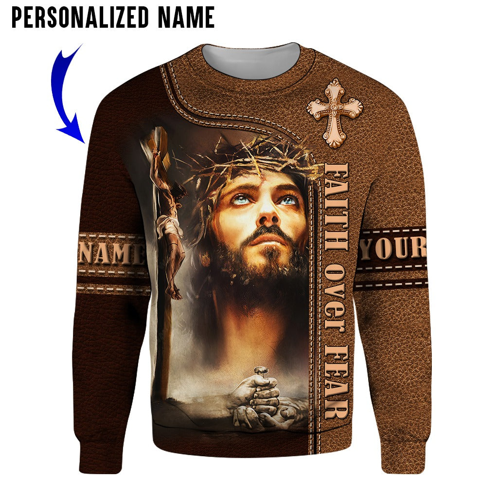 Custom Name Jesus Portrait The Life Of Jesus 3D Hoodies, Faith Over Fair 3D All Over Print Shirt For Christmas, Jesus Gifts Shirt TO0256