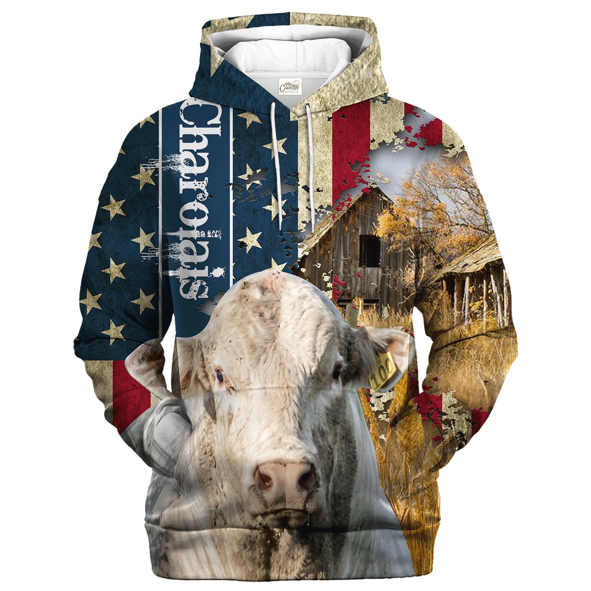 Charolais Farm With America Flag Hoodie, Farm Usa Hoodie 3D Print SO0502