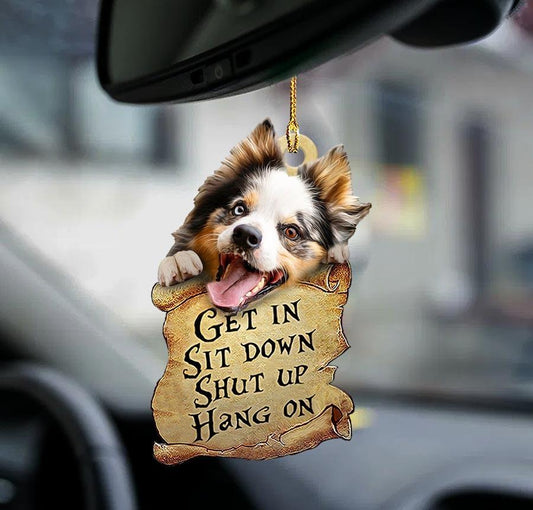 Australian shepherd get in two sided ornament, cute dog ornament for car OO0180