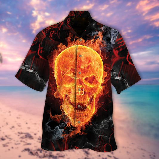 Fire Skull Red Smoke All Over Printed 3D Hawaiian Shirt HO5270