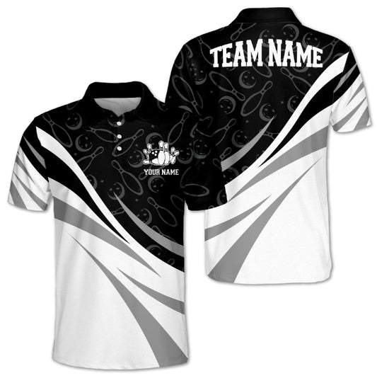 Custom Team Black And White Bowling Polo Shirt For Men, Custom Bowling Shirt BA0020