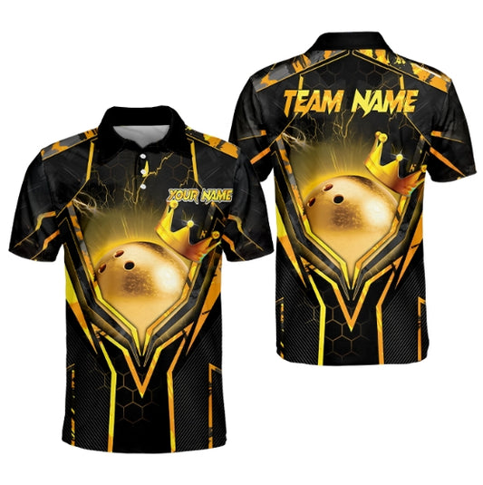 Custom Team Black And Yellow Bowling Polo Shirt For Men, Custom Team Bowling Shirt BA0004