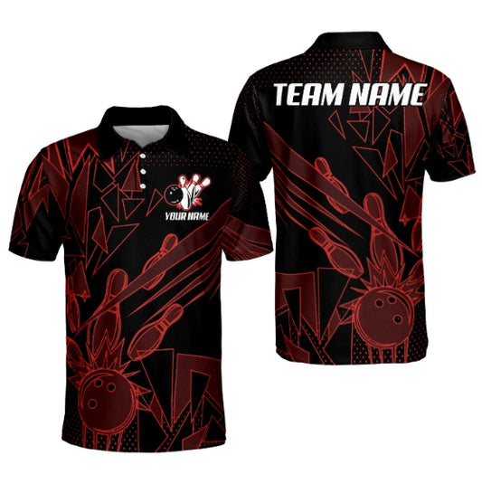 Custom Team Black And Red Bowling Polo Shirt For Men, Custom Team Bowling Shirt BA0009