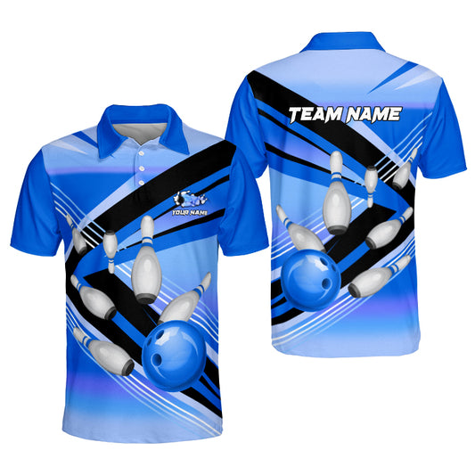 Custom Team Blue Bowling Polo Shirt For Men, Custom Team Bowling Shirt BA0012