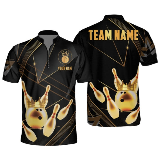 Custom Team Black And Gold Bowling Jersey Shirt For Men, Custom Team Bowling Shirt BA0003