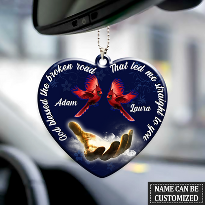 Personalized God Blessed Cardinal Couple Christian Ornament, Memorial Car Hanging Ornament OO0150