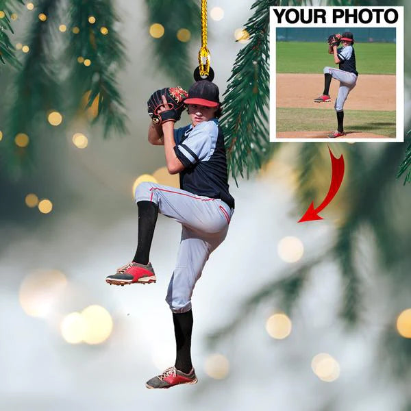 Custom Photo Baseball Christmas Ornament, Upload Image Baseball Flat Ornament, Gift for Team Baseball OO1821