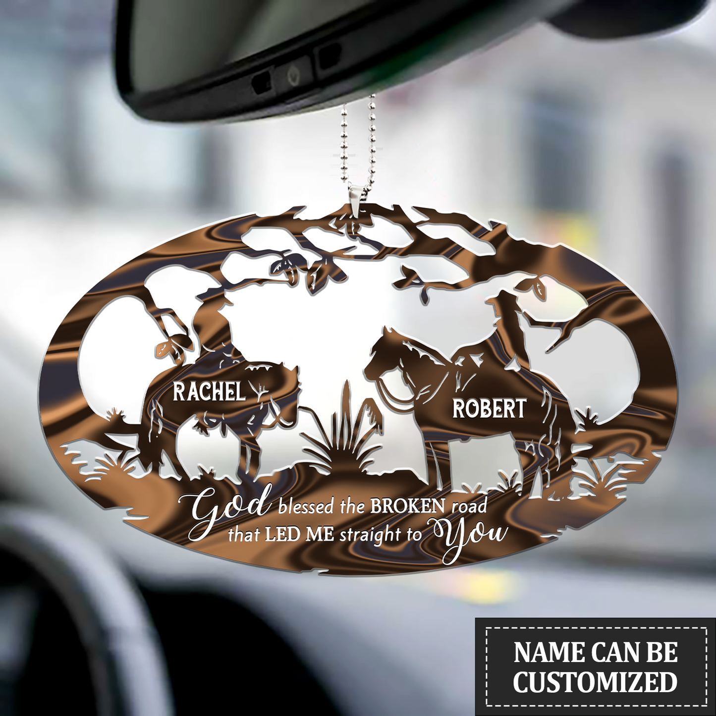 Couple Riding Horses God Blessed Personalized Car Ornament, Couple Ornaments OO0116