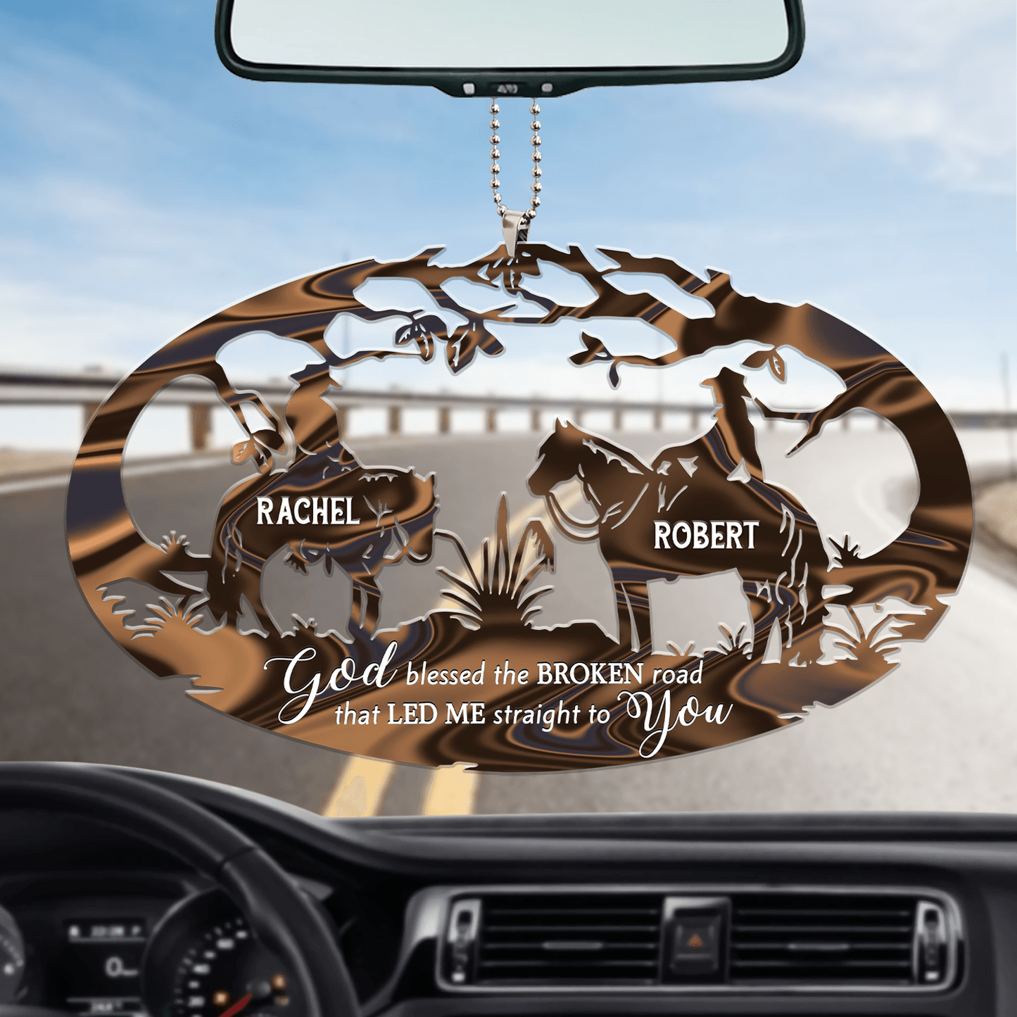 Couple Riding Horses God Blessed Personalized Car Ornament, Couple Ornaments OO0116