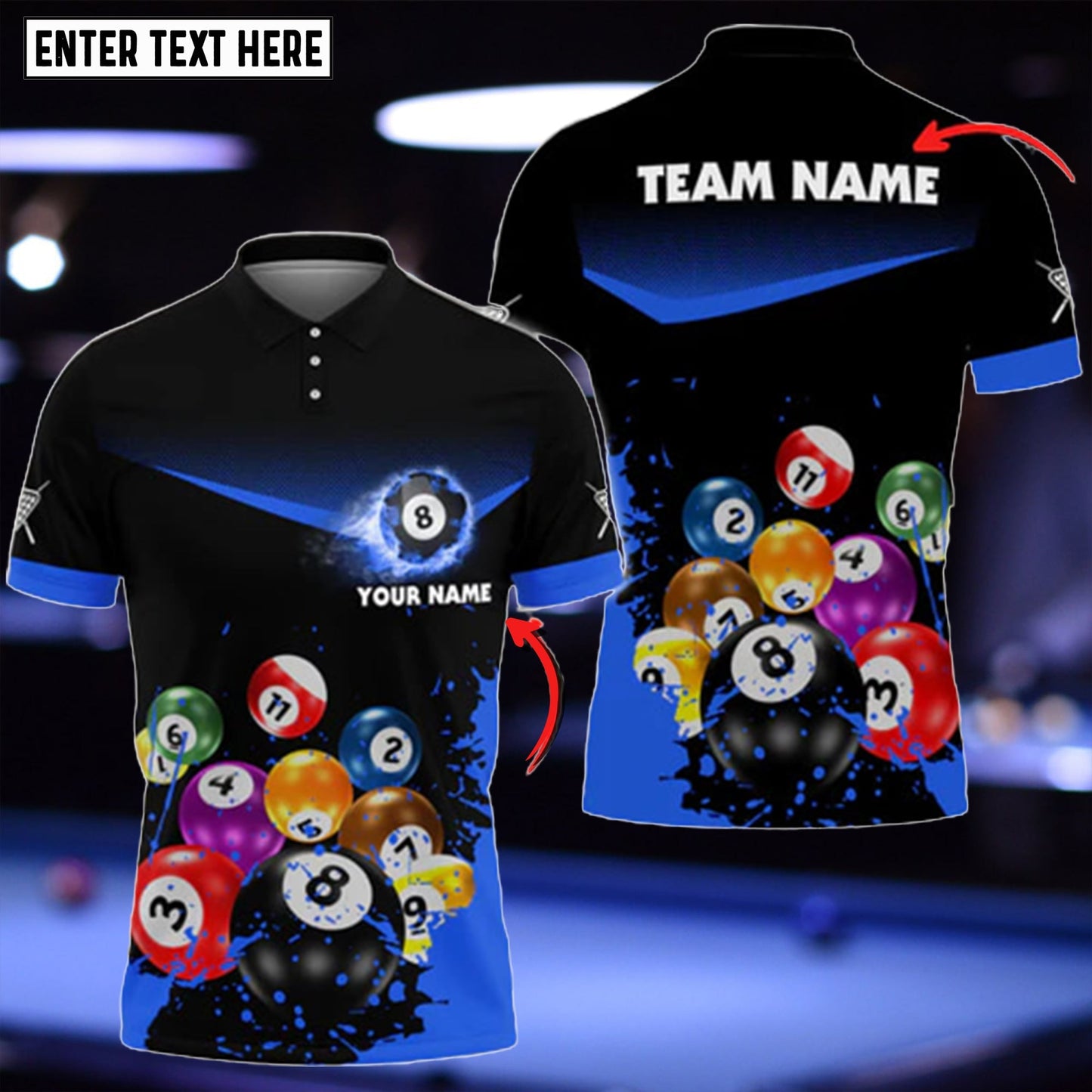 Tendpins Billiards 8 Ball Abstract Grunge Texture Personalized Name 3D Shirt BIA0558