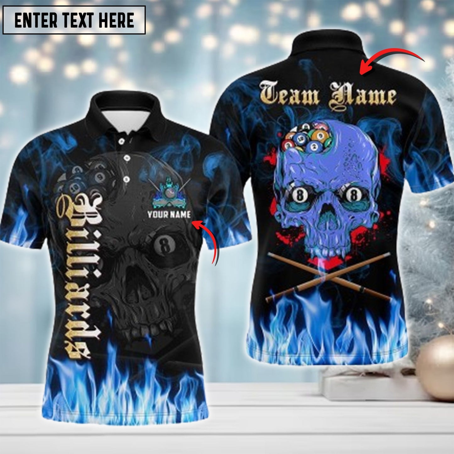 Tendpins Billiards Blue Flame Skull Personalized Name 3D Shirt BIA0280