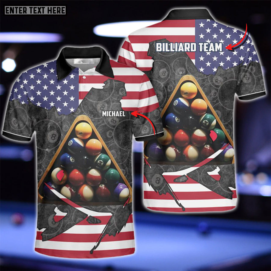 Tendpins Precision Billiards Balls Set US Flag Personalized Name 3D Shirt BIA0624