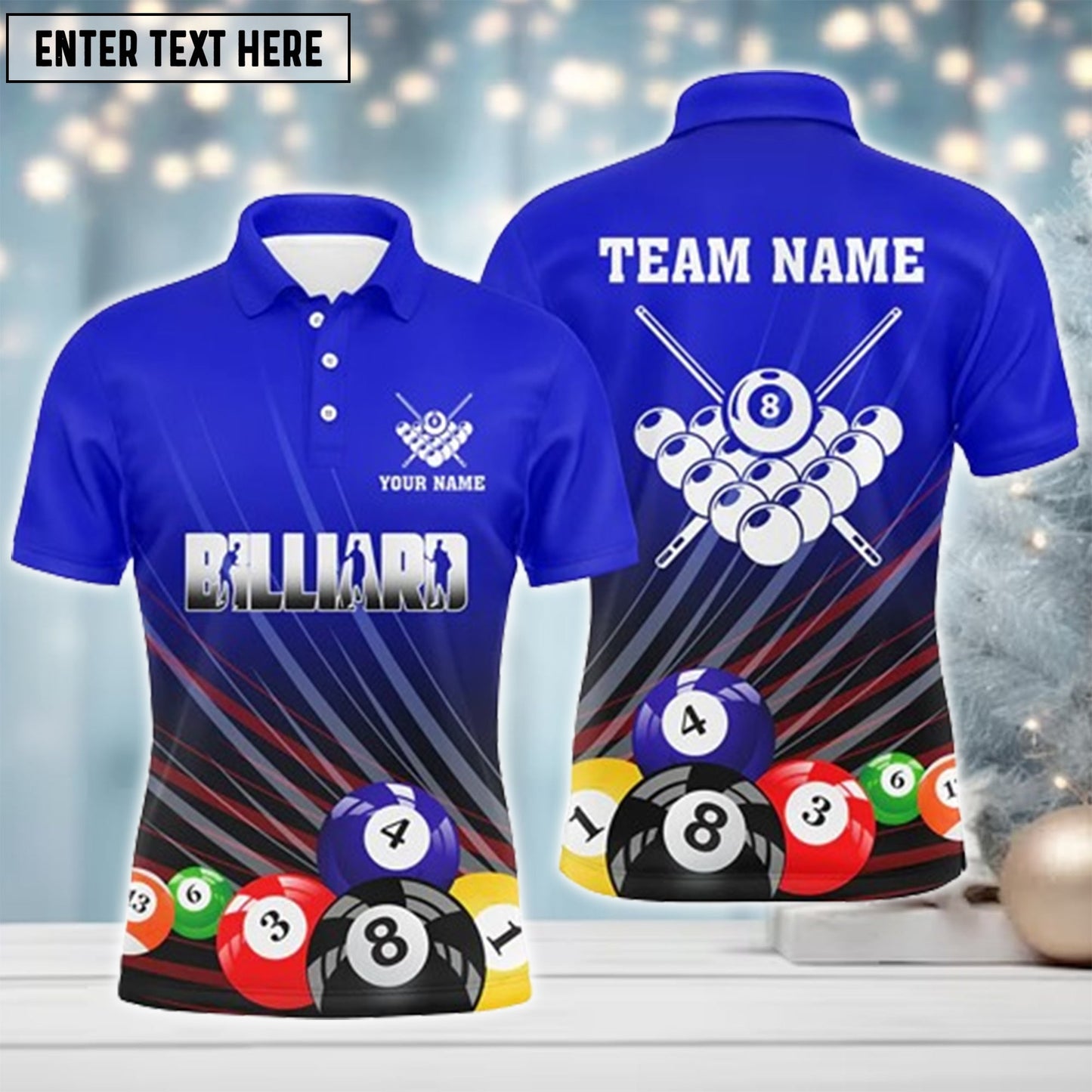 Tendpins Personalized Blue Billiard Balls Polo Shirts For Men Custom Team Name BIA0285