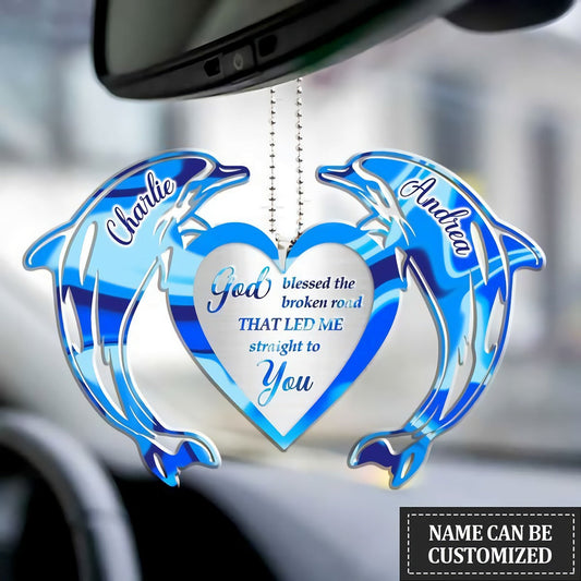 Personalized Interior Car Hanging Ornament Couple Shark With Heart God Blessed OO0084