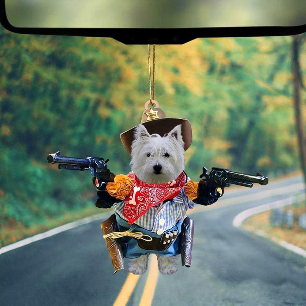 West Highland White Terrier Cowboy Cowgirl Dog Hanging Ornament Car Ornaments OO0692