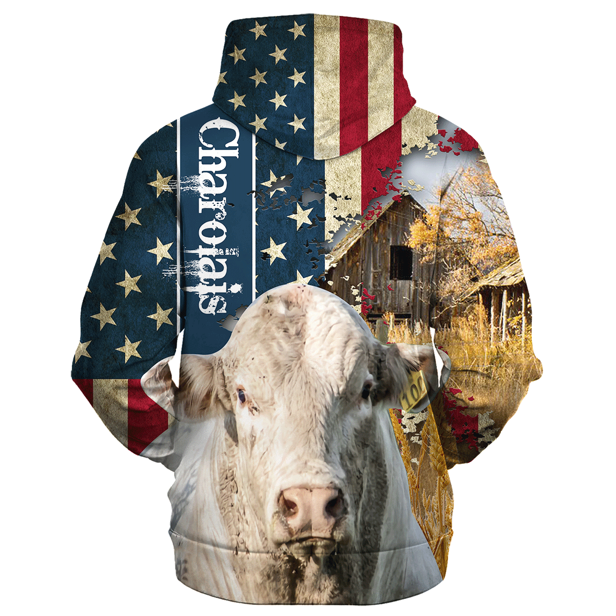 Charolais Farm With America Flag Hoodie, Farm Usa Hoodie 3D Print SO0502