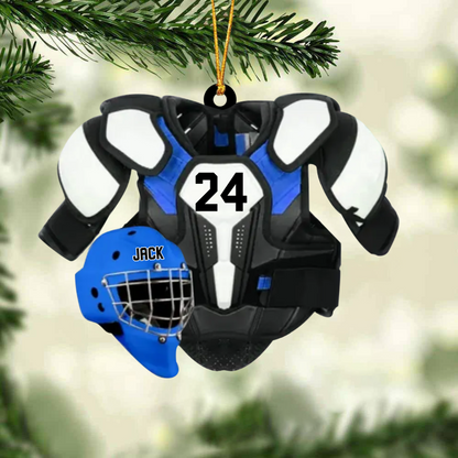 Personalized Ice Hockey Helmet and Shoulder Pads Christmas Ornament OO1808