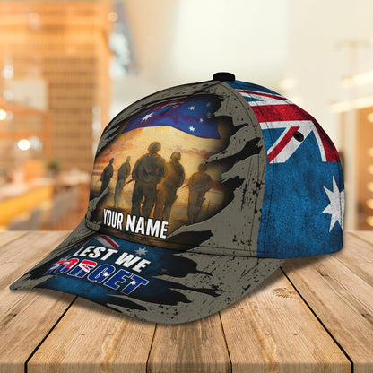 3D Classic Cap Lest We Forget Australian Veteran Personalized Name Cap 63 Tendpins CA2429