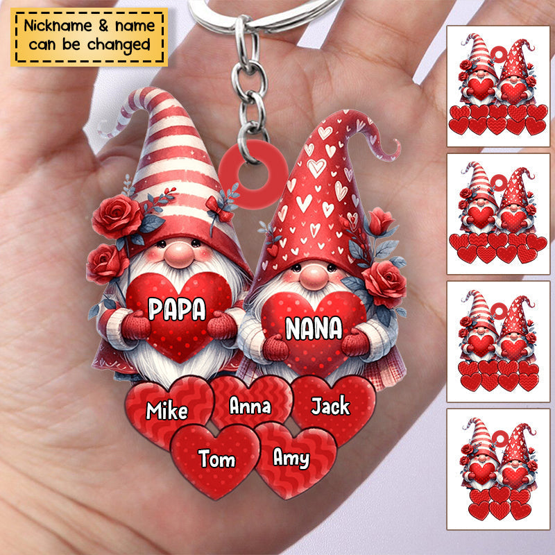 Valentine Red Couple Dwarf Nana Papa Mom Dad Sweet Heart Kids Personalized Keychain KO0032