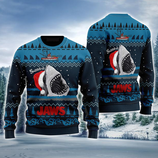 Shark Ugly Sweater, Jaws Shark Santa Ugly Christmas Ugly Sweater For Men & Women, Perfect Gift For Shark Lover SO1167