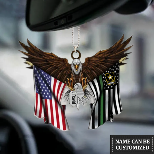 Veteran Custom Car Ornament Eagle Flag, Personalized Army Veteran Ornament Interior Car OO0125