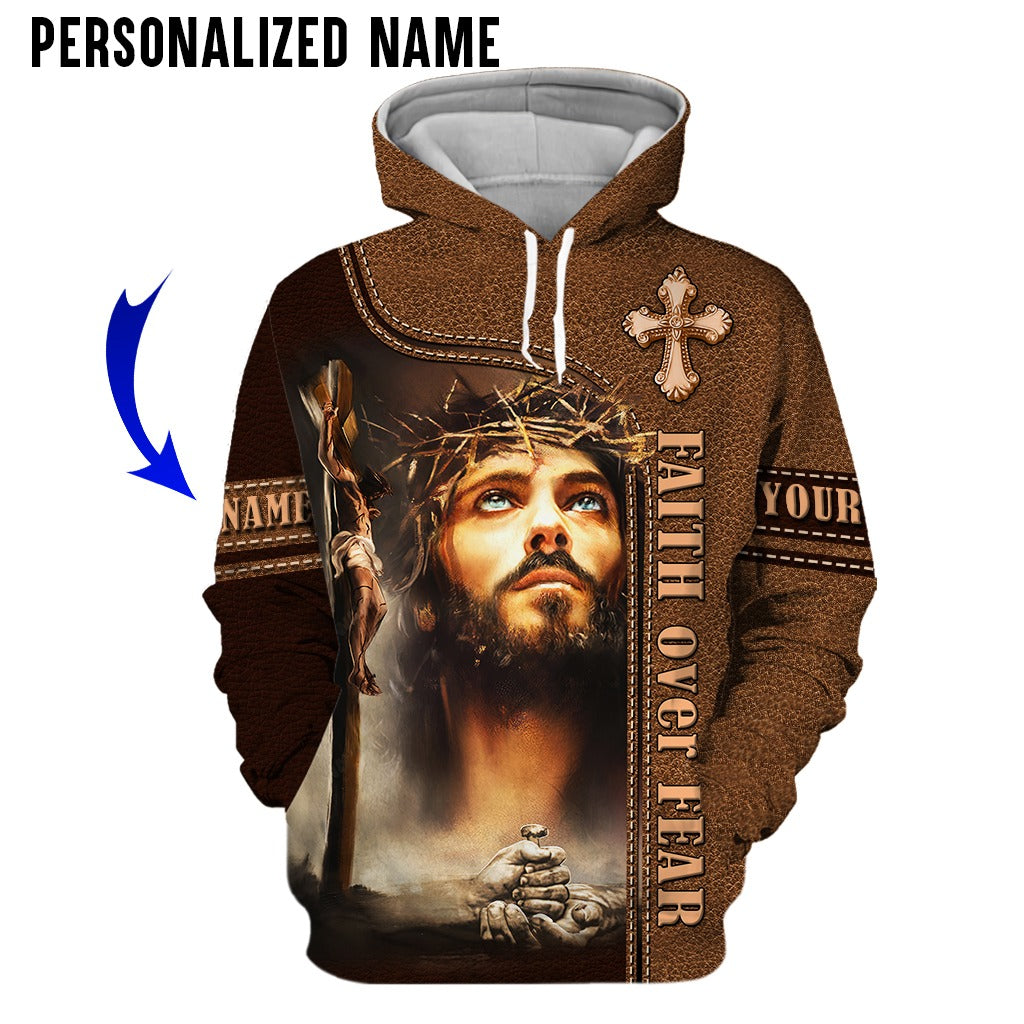 Custom Name Jesus Portrait The Life Of Jesus 3D Hoodies, Faith Over Fair 3D All Over Print Shirt For Christmas, Jesus Gifts Shirt TO0256