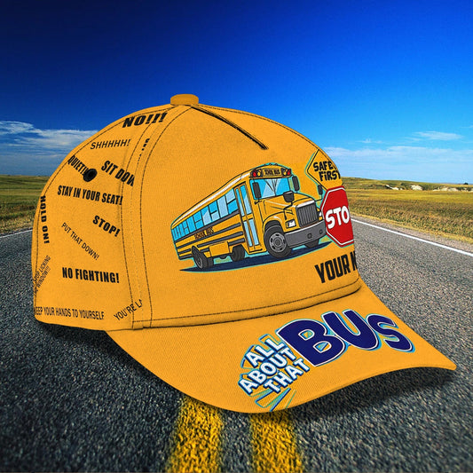 3D Classic Cap Funny School Bus Personalized Name Cap 12 Tendpins CA0858