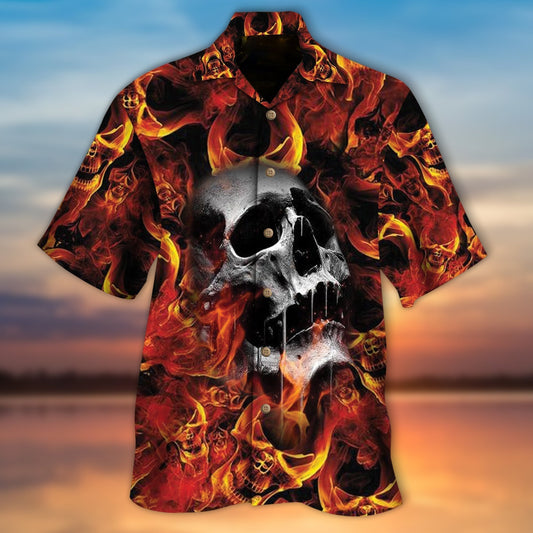 Skull Fire Hawaiian Shirt For Him Her, Men Skull Hawaii Aloha Beach Shirt HO5308