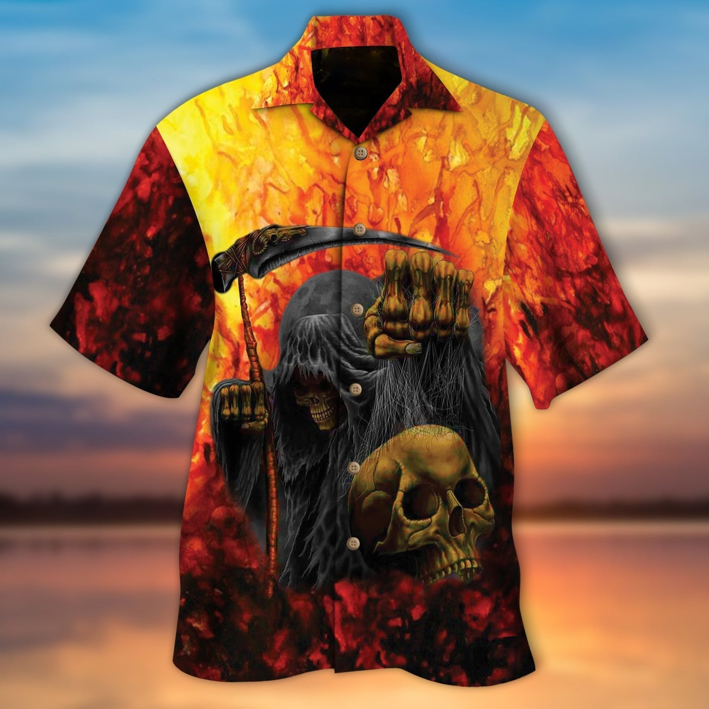 The Reaper Skull Hell All Over Printed 3D Unisex Hawaiian Shirt HO5307