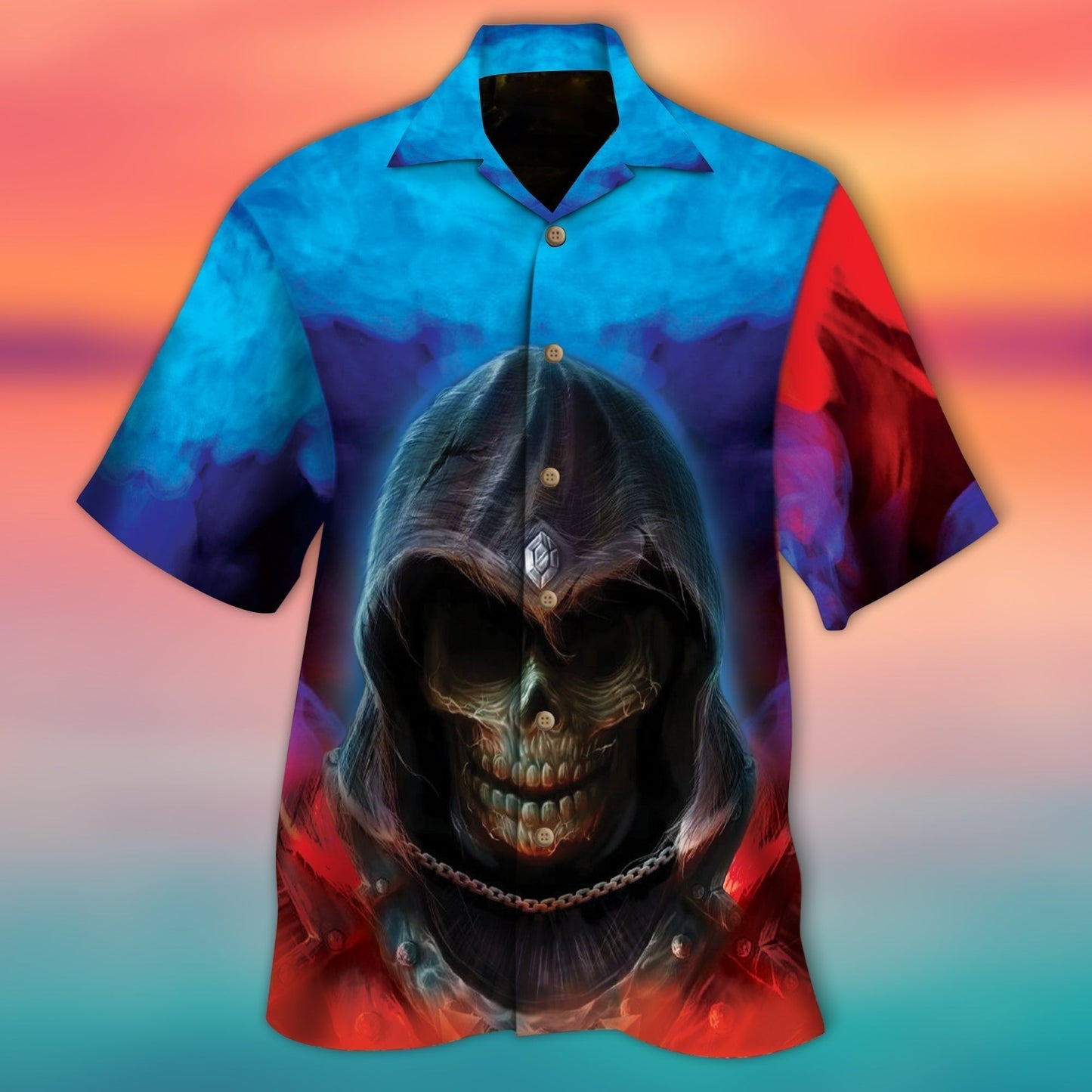 Skull Hawaiian Shirts Men Women Red Blue Smoke Skull All Over Printed 3D Hawaiian Shirt HO5313