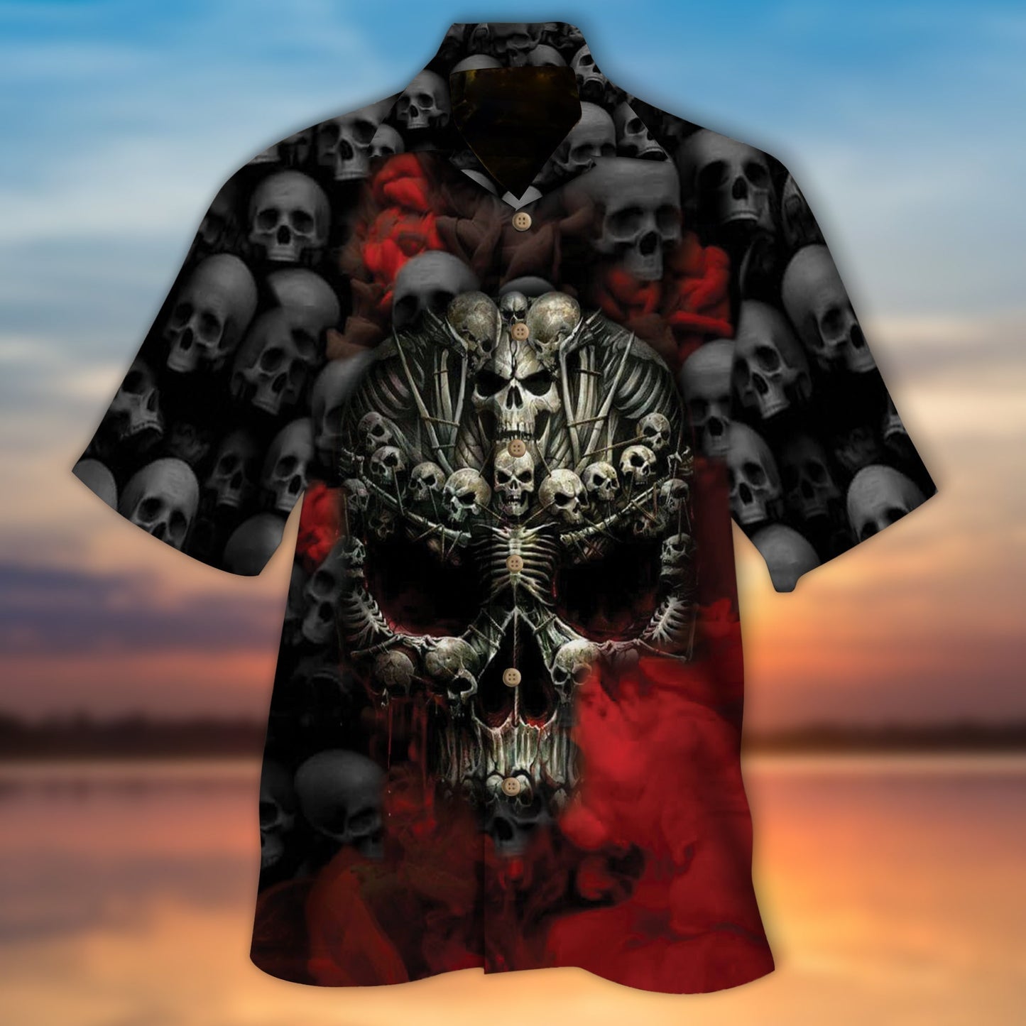 Skull Aloha Shirts Skull And Bones Red Smoke All Over Printed 3D Hawaiian Shirt HO5310