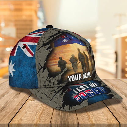 3D Classic Cap Lest We Forget Australian Veteran Personalized Name Cap 63 Tendpins CA2429