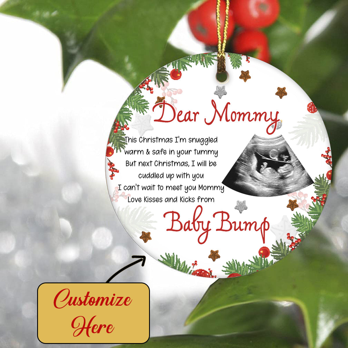 Customized Ultrasound Baby Ornament| Baby Bump Ornament Dear Mommy Gifts for New Mom on Christmas SO1155