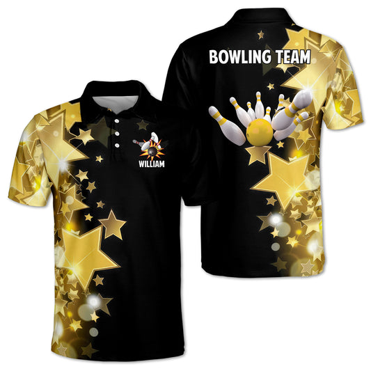 Custom Black And Yellow Team Bowling Polo Shirt For Men, Custom Bowling Team Shirts BZ0167