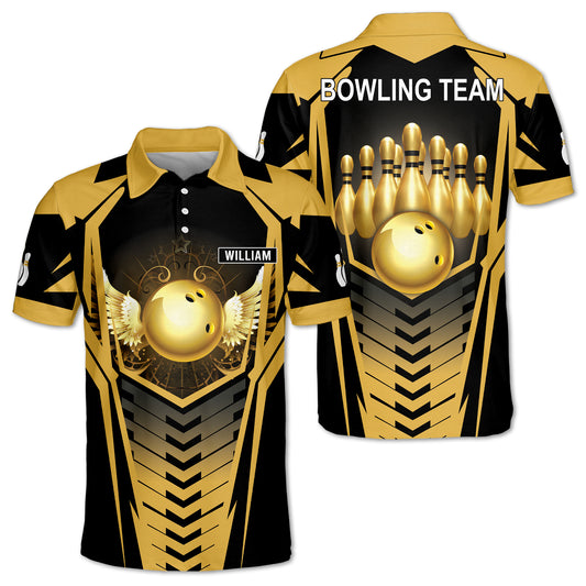 Custom Black And Yellow Team Bowling Polo Shirt For Men, Custom Bowling Team Shirts BZ0166