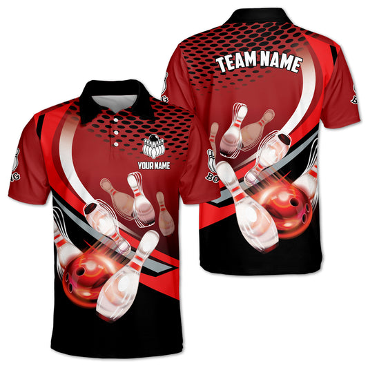 Custom Black and Red Team Bowling Polo Shirt For Men, Custom Bowling Shirt BZ0125