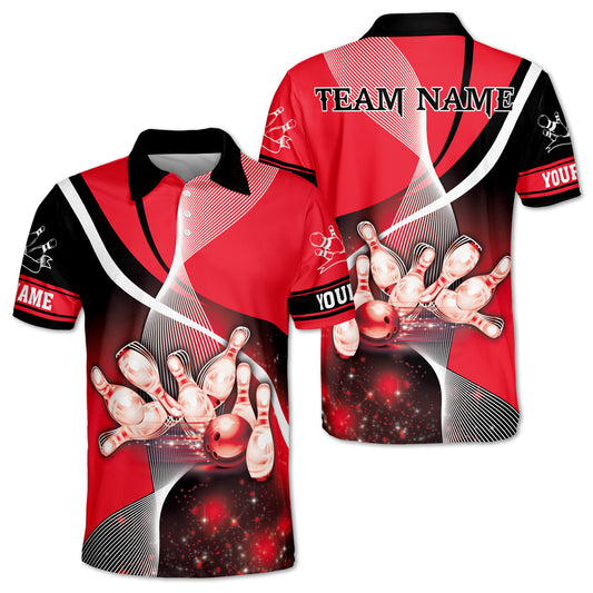 Custom Red Team Bowling Polo Shirt For Men, Custom Bowling Shirt BZ0119