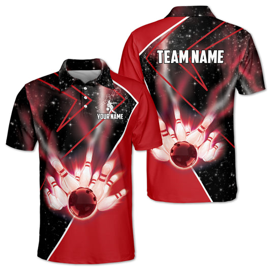 Custom Black And Red Team Bowling Polo Shirt For Men, Custom Bowling Shirt BZ0124