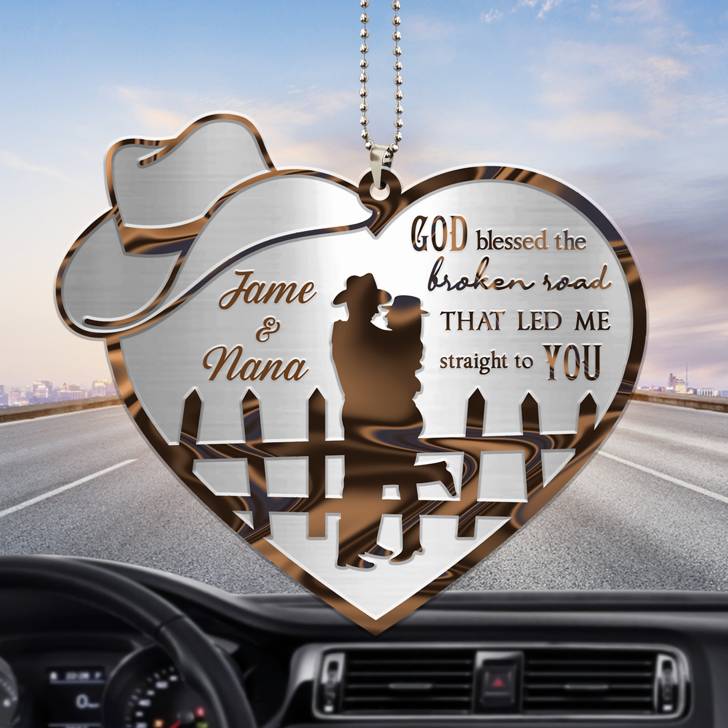 Couple Cowboy And Cowgirl God Blessed Personalized Ornament, Couple Car Hanging Ornament, Valentine Couple Ornament OO0013