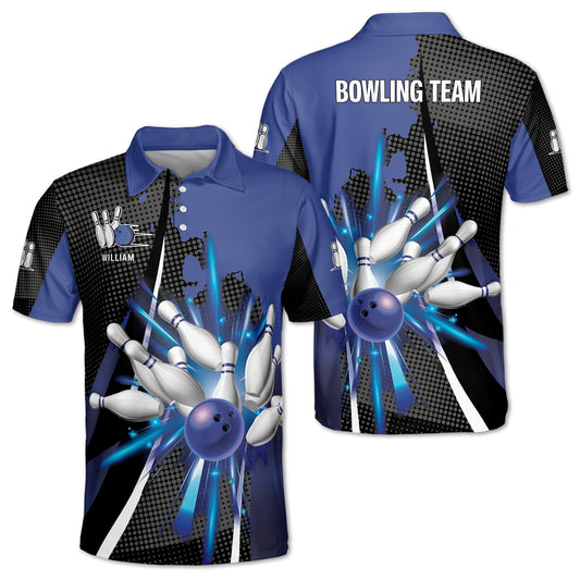 Custom Black And Blue Team Bowling Polo Shirt For Men, Custom Bowling Shirt BZ0039