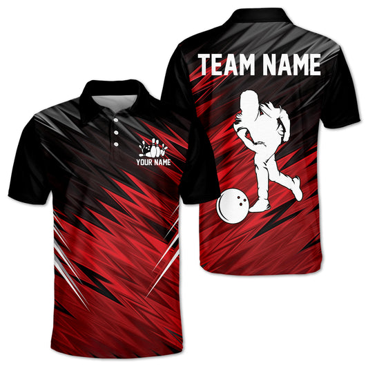 Custom Black And Red Team Bowling Polo Shirt For Men, Custom Bowling Shirt BE0033